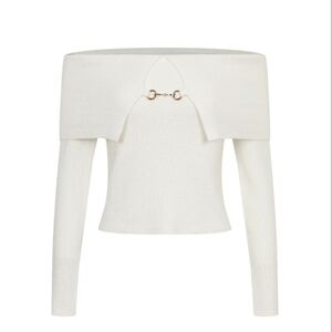 RIVIR Classic Serenity Off-Shoulder Knit Top - Ivory Gold Hardware Medium NWOT